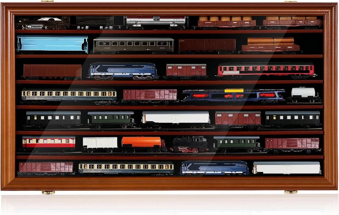 Silipull N Scale Model Train Display Case Wall Cabinet - 6 Shelves Lockable 98% UV Protection for Locomotive Collection Gift for Birthday Valentine Model Trains Collectors, 1: 148 to 1: 160 Scale Car