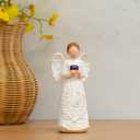 Resin Angel Statue 6.1 Inch - Holding Purple Crystal Heart Figurine, Handcrafted White Angel Sculpture for Home Decor, Sympathy Gift, Healing Angel for Women, Thanksgiving & Christmas Decorations.