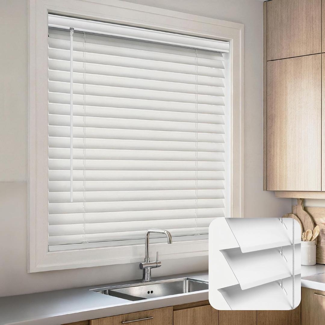 DEZ FURNISHINGS Cordless 2" Flat Slat Venetian Blind, 42.5" W x 48" H, White