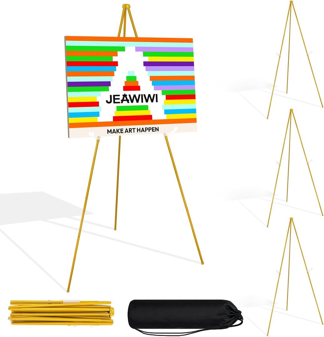 JEAWIWI 4PCS Golden Easel Stand for Wedding Sign Stand, 66 Inch Adjustable Metal Easels for Display, Portable Folding Easel for Wedding, Display Show, Arts, Poster with Portable Bags