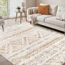 Area Rug Living Room Carpet: 5x7 Large Moroccan Soft Fluffy Geometric Washable Bedroom Rugs Dining Room Home Office Nursery Low Pile Decor Under Kitchen Table Light Brown/Ivory