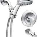 Moen Meena Chrome Single Handle Modern Bathtub and Shower Faucet with Handshower, Lever Handle, Tub Spout and Valve Included, 82618
