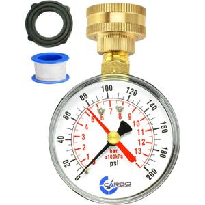 2-1/2" Water Pressure Test Gauge, 0-200 PSI, Red Max Pointer, 3/4" Female Hose Thread, Rust-Free Corrosion-Resistant Case, Brass Connector, for Home, Garden, RV, Indoor/Outdoor