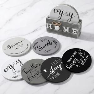 Queekay Trivets Set of 6, 7" Trivets for Hot Dishes Housewarming Gifts New Home, Pots and Pans Farmhouse Trivet Set with Holder Heat Resistant Mat Countertop Protectors for Home Kitchen(Gradient Gray)