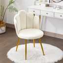 Vanity Chair for Makeup Room - Midcentury Modern Accent Chair for Living Room Bedroom, Makeup Chair with Back Support Velvet Chair with Gold Legs (Cream) (Beige)