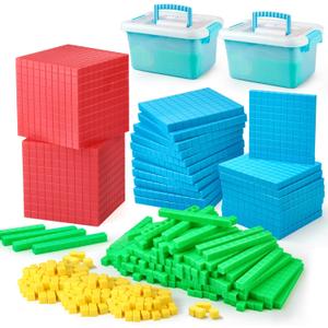 TOMMYHOME 334 PCS Base Ten Blocks Set,Contains 110 rods Counting Cubes to Help Kids Learn Maths. 2 Boxes-Pack.
