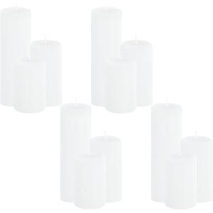 12-Pack White Pillar Candles Bulk Set - 2x3, 2x4, 2x6 Inch Unscented Dripless Pillar Candles for Weddings, Home Decor & Centerpieces - Clean Burning Smokeless Decorative Candles