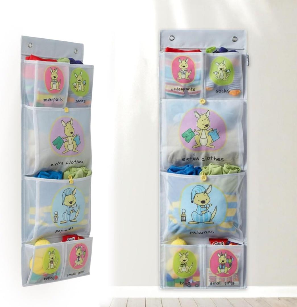 Room Hanging Storage Organizer, Fun & Colorful Storage & Organization for Clothes, Toys, & More. Wall & Door Attachable, Water-Resistant, Ideal for Kids' Room, Locker Kindergarten or Playroom (Gray) (Grey)