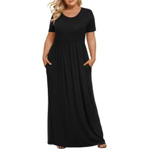LONGYUAN Women's Plus Size Maxi Dresses for Curvy Women Summer Short Sleeve Casual 2026 Long Dress XL-6XL