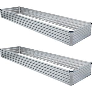 MGNO 2pcs 10x3x1FT Galvanized Raised Garden Bed-Outdoor Planter Box for Vegetables-Metal Garden Bed,Rectangle Planting Box for Herb,Flower (10x3x1FT(2PCS), Sliver)