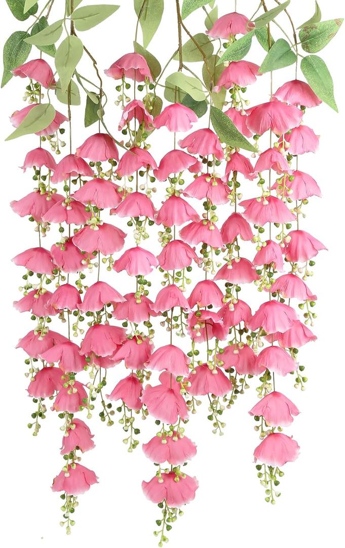 IPOPU Pink Hanging Flowers Artificial Plants 3Pcs Fake Wisteria Vine Garland 4.6ft Lily of The Valley for Outdoors Hanging Silk Flowers for Wall Backdrop Wedding Arch Home Garden Decorations(Pink)