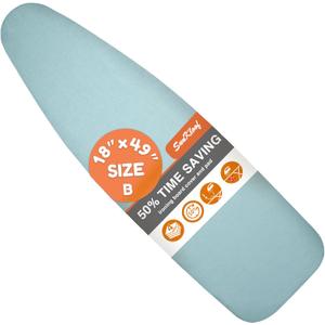 Extra Wide Ironing Board Cover and Pad,18X49 Reflective Silicone Ironing Board Cover,Resist Scorching and Staining,4 Fasteners,Elastic Edges,Large Protective Scorch Mesh Cloth (Blue-01)