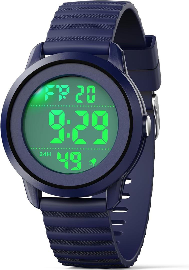 CKV Kids Watch Digital for 10-18 Boys Girls, 30M Water Resistant 1.5'' Sports Wristwatch for Kids with Backlight, Countdown, Stopwatch, Alarm (Dark Blue)