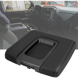 Center Console Lid Compatible with Chevy Silverado 1500 2500HD 3500HD 2014-2018, GMC Sierra 1500 2500HD 3500HD, Replacement for 22881398, Front Armrest Cover with Liner Mat Black