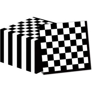 50 Pack Black and White Checkered Flag Party Napkins Disposable Race Car Birthday Party Supplies Racing Car Theme Party Paper Lunch Napkins for Baby Shower Kids Men Party Decorations Favors