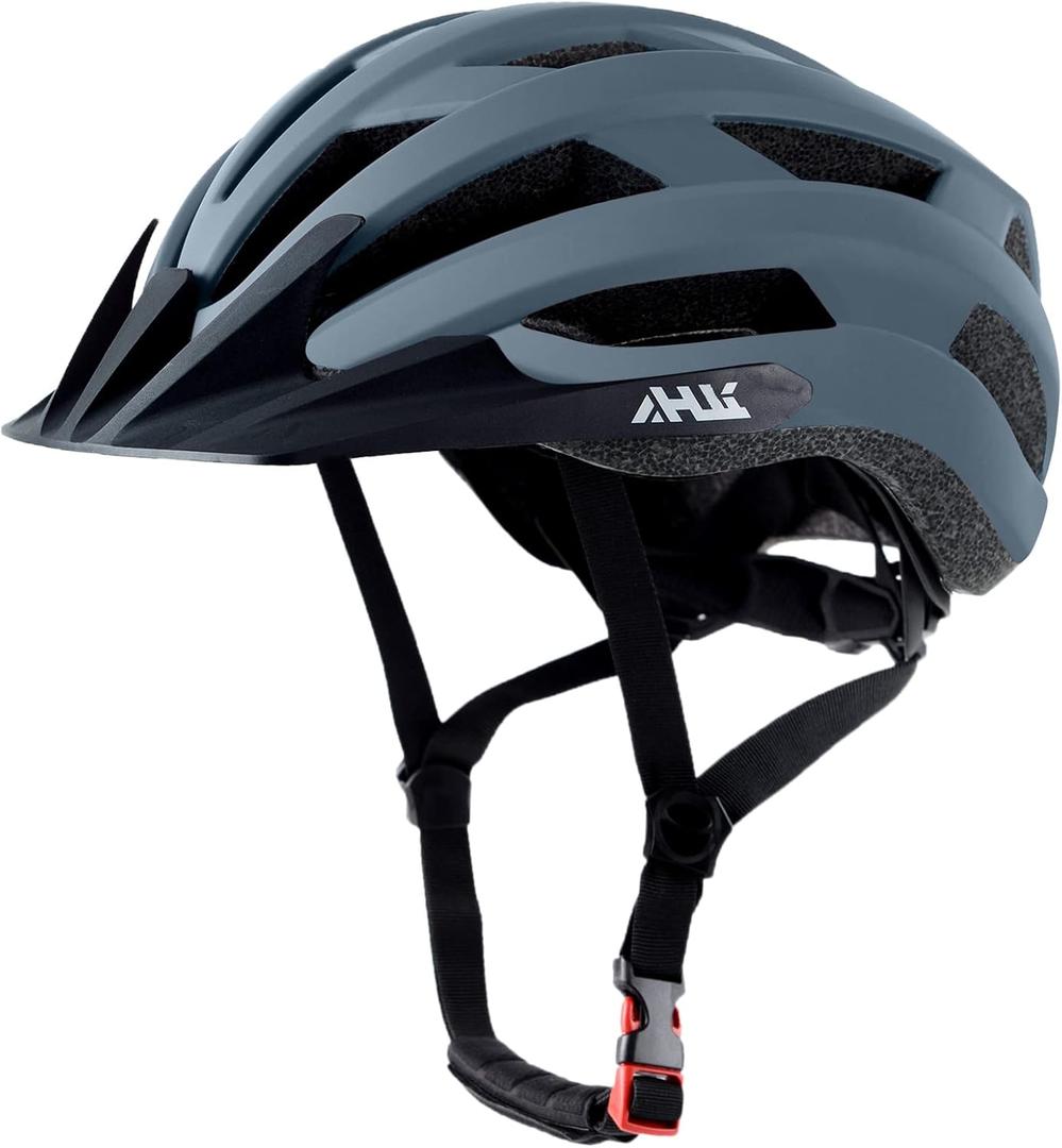 Youth Adult Road Bike Helmet, Men Women Adjustable Mountain Bicycle Helmet with Detachable Visor, 2 Sizes for Age 8-14+ Youth, Kids, Adult (Matte Blue-Gray)