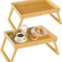 Bamboo Bed Tray Table with Folding Leg, Breakfast in Bed Tray for Eating,TV Table, Laptop Computer,Snack,Sofa or Working, Laptop Desk,2 Pack(Beige)