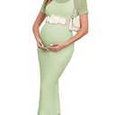 AISWI 2 Piece Maternity Mesh Dress Short Sleeves Round Neck Bodycon Pregnancy Dresses Baby Shower Photoshoot Wedding, Short Sleeves, Sage Green, Small
