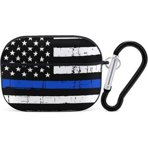 American Blue Line USA Police Stars Flag Pattern Compatible with Airpods Pro Case Cover with Keychain Headphone Cover Unisex Shockproof Protective Wireless Charging Headset Accessories (black-style1)