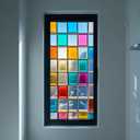 IVN Window Privacy Film Pastel Diamond Stained Glass Window Film Decorative Static Cling Non Adhesive Removable Reusable Window Cling for Bathroom Shower Windows Anti Glare UV Blocking 17.7x39.3 Inch