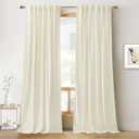 RYB Home White Velvet Curtains 90 inches - Room Darkening Energy Saving Curtain Panels Soft Luxury Privacy Window Covering for Living Room Studio Apartment, Cream White, W52 x L90 inches, 2 Panels