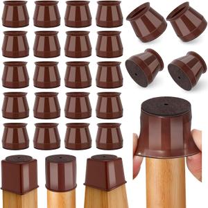 24 Pcs Chair Leg Floor Protectors Round, Silicone Felt Furniture Leg Pads Caps Covers for Hardwood Floors (Fit 1-5/16" to 2") (Brown)