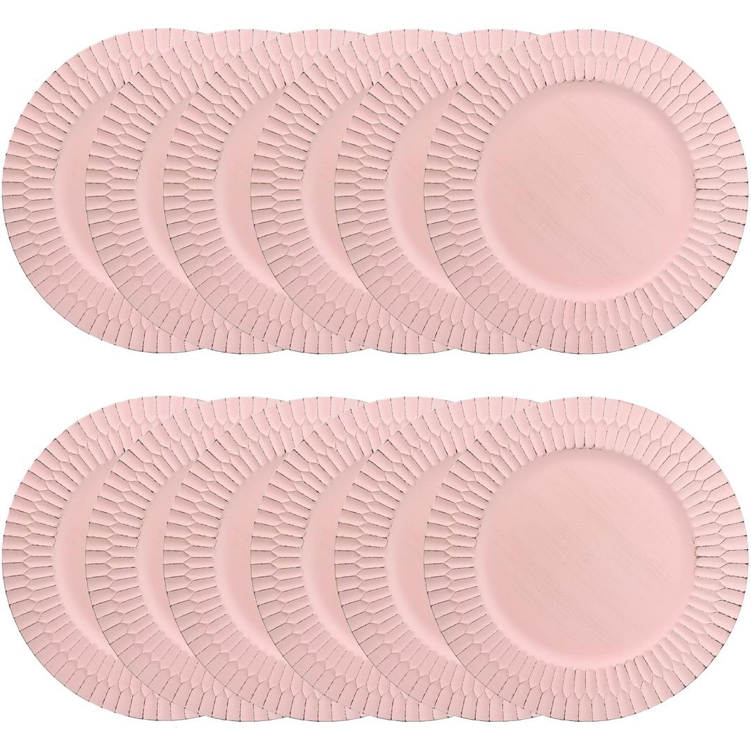 12 x Omuriko Pink Charger Plates Set of 12, 13" Plastic Chargers for Dinner Plates, Thanksgiving, Christmas Party Banquet Serveware Supplies