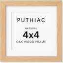 puthiac 4x4 Solid Oak Wood Picture Frame, Fits 3x3 with Mat or 4x4 Without Mat, Wall or Tabletop Display with Stand, Plexi Front, 1 Pack, Natural Oak