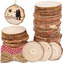 50 Pieces 2.4"-2.8" Natural Wooden Slices, Colovis Unfinished Wood Circles with Holes Tree Bark Round Log Discs DIY Crafts Hanging Ornaments (50 Pcs, Natural Wood)