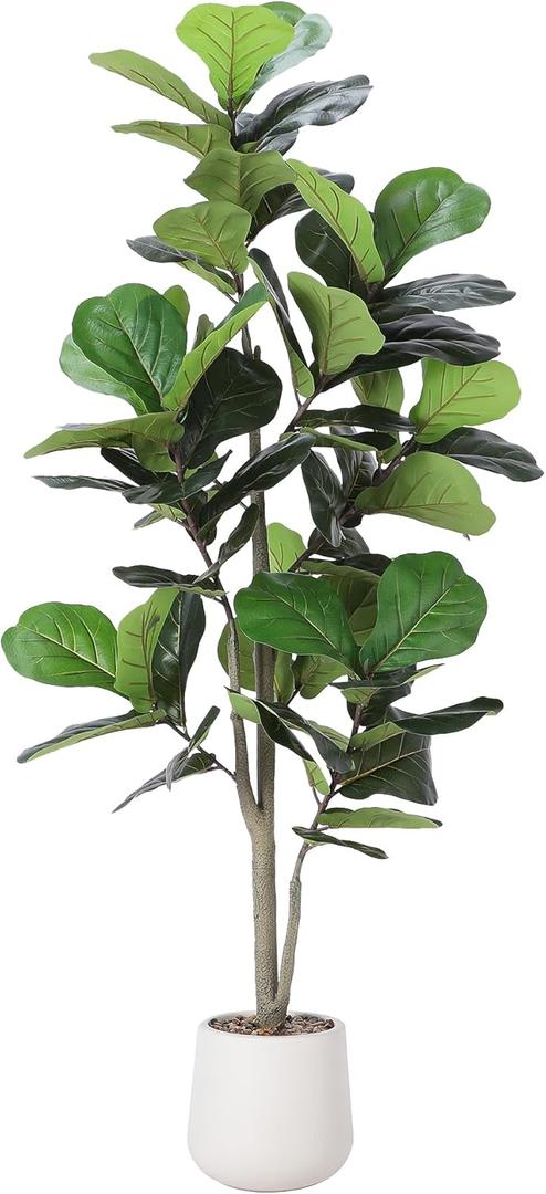Artificial Fiddle Leaf Tree, 5ft Faux Plant Fake Ficus Lyrata Silk Trees with White Planter, Artificial Fig Trees Floor Plants for House Office Living Room Indoor Home Decor, Housewarming Gift
