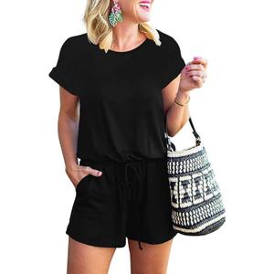 ANRABESS Rompers for Women Summer 2025 Casual Dressy One Piece Tshirt Short Pants Jumpsuit Beach Vacation Outfit Clothes (Medium, Black)