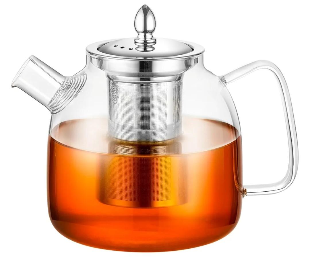 33oz/1000ml Glass Teapot with Removable Infuser, Borosilicate Glass Tea Pot Stovetop Safe, Blooming and Loose Leaf Teapots