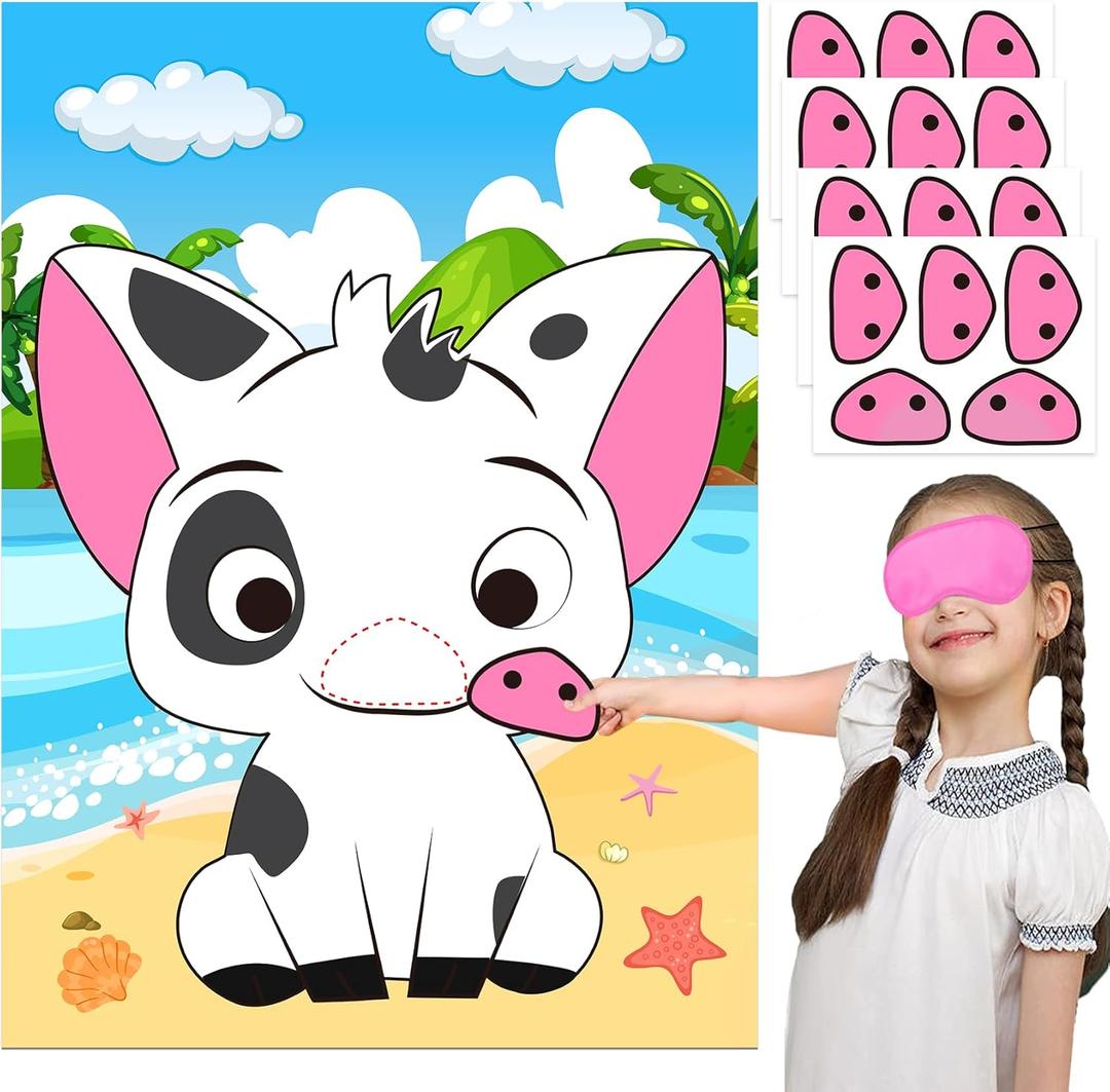 Moana Party Decorations Pin The Nose on The Pig Pin Game for Kids Moana Birthday Party Favors Pig Poster Decorations