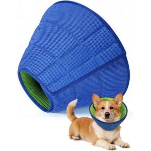 Dog Cone Collar Alternative,Comfortable Cones for Medium Large Dogs to Stop Licking After Surgery,Adjustable Comfy Cones, Comfortable Fabric Elizabethan Collars (Green Blue, S)