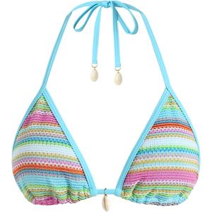 ZAFUL Womens Colorblock Stripes Triangle Halter Tied Swimsuit Bikini Top Bathing Suits Top (Medium, Blue168)