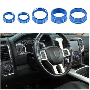 Voodonala for Dodge RAM Air Conditioner Headlight Switch CD Knob Trim for 2013-2017 Dodge RAM Aluminum 5pcs Blue