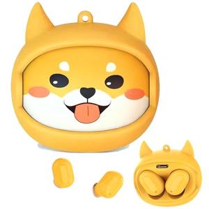FEFURS Kids Wireless Earbuds with Rotating Chaging Case Shiba Wireless Bluetooth Earbuds for Kids, Kid Ear Buds with Mic, 88dB Safe Volume, Earphones Earpods in-Ear for Android iOS Cell Phone Laptop