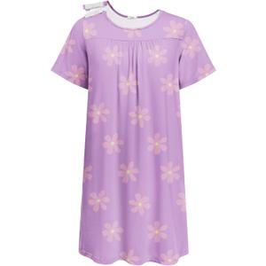 Deyeek Hospital Gowns for Women Tear Away Snap Open Back Dress Post Shoulder Surgery Dresses Soft Adaptive Clothing Nightgown (X-Large, Light Purple Print)