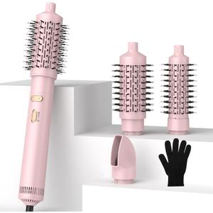 4 in 1 Rotating Hair Dryer Brush,Spinning Hair Dryer with Detachable Brush(2" & 1.5"),Negative Ionic Brush Blow Dryer 100-120V,3 Heats and 2 Speeds Rotating Hot Air Brush for Curling,Straight,Drying