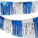 60ft Foil Fringe Garland Car Dealership Blue Silver Shiny Metallic Tassel Banner Auto Dealer Supplies Car Lot Dealership Hanging Drapes Skirting Tinsel Streamers for Parade Floats Party Decor