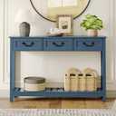 ChooChoo Console Table with 3 Drawers, Rustic Entryway Table, Narrow Long Sofa Table for Living Room, Hallway, Behind Couch, Blue, 11.81"D x 47.24"W x 31.3"H