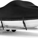 Boat Cover 26-28 ft, Waterproof 900D Heavy Duty Boat Cover, PU Marine Grade Polyester Boat Covers 26-28 ft, Fits Bass, V-Hull, Tri-Hull, Runabout, Jon, Fishing, Trailerable, Beam Width 160 inch (Black-Black)