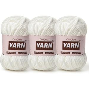 3 Packs Plush Chenille Chunky Crochet Yarn - Baby Yarn for Crocheting Soft - Velvet Yarns Knitting for Blankets Crafts - Fluffy Amigurumi Yarns 150g / 196.8yds (3 Snow White)