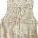 GORGLITTER Women's Plus Size Crochet Tops Tie Front Boho Sleeveless Lightweight Cardigan Vest Size 0XL