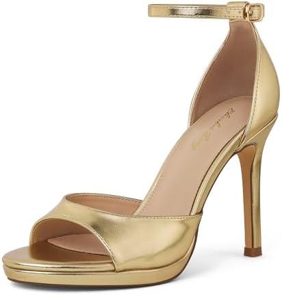 Elisabet Tang Woman's Round Open Toe Ankle Strap Heeled Platform Sandals Stiletto High Heel Sandal Dressy Sexy Wedding Party Shoes,Size 8