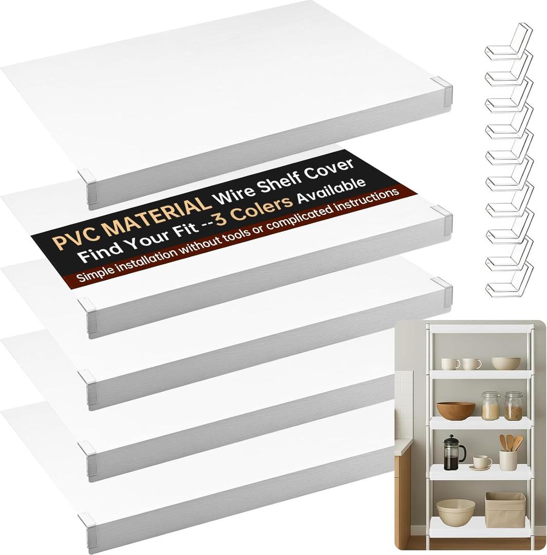 5PCS Wire Shelf Covers for Pantry, Preventing Leakage of Items & Removable, PVC Wire Rack Covers for Shelves Closet Kitchen (White, 24 X 16)