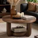 BEROXII Round Coffee Table, 2-Tier Circle Coffee Table with Storage (Walnut)