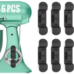 6PCS Cord Organizer for Appliances, Upgraded Kitchen Appliance Cord Wrap, Cord Holder Stick on Pressure Cooker, Coffee Maker, Air Fryer and Blender(6 Black)