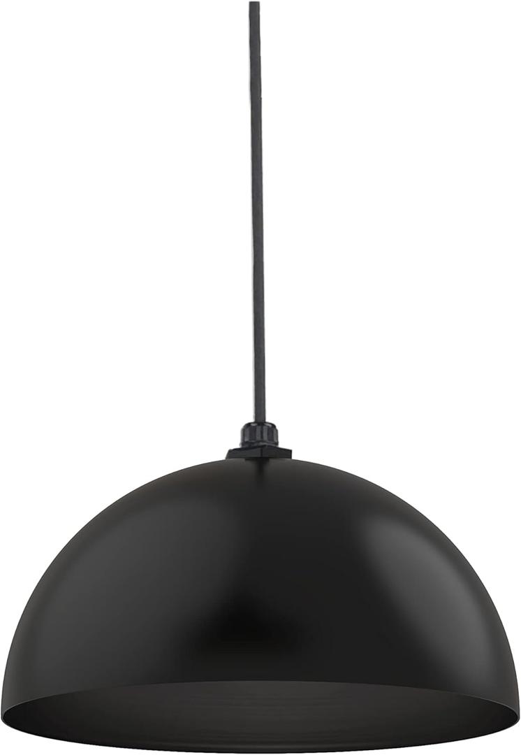 Steel Lighting Co. Brentwood Pendant Light | Ceiling Mounted | 14 inch Round Dome | Modern Contemporary Farmhouse Style Made in America | Black Cord | Matte Black Exterior/Matte Black Interior