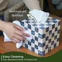 CHI AN HOME 5.7" Square Tissue Box Cover, Handmade Checkered Cube Tissue Box Cover with Capiz Shells, Decorative Mother of Pearl Tissue Holder for Living Room, Bathroom, Bedroom or Office (Navy Blue)